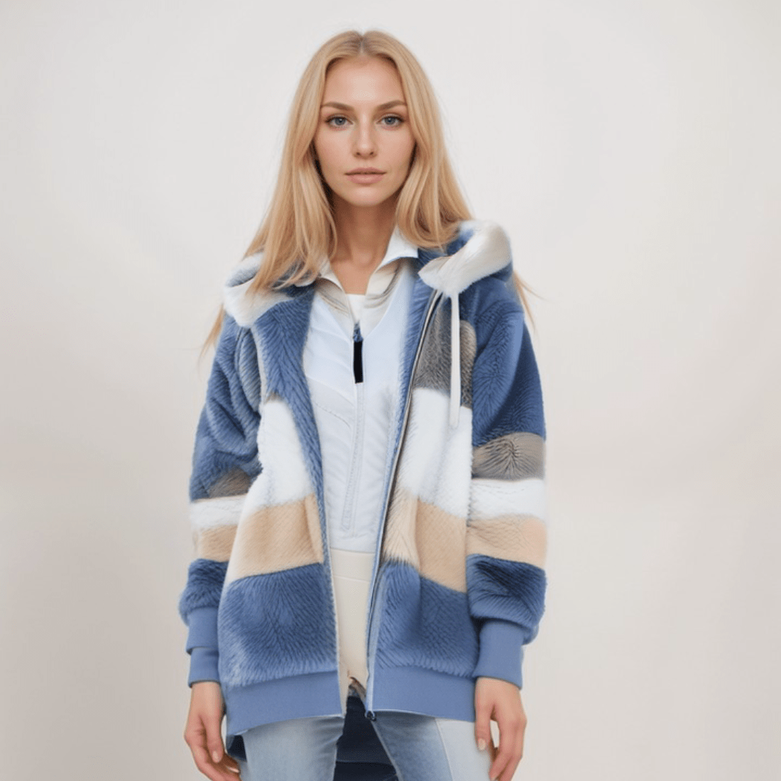Fleecejack - Grote Zip-Up Hoodie met imitatiebont voor dames-Boetiek Moda