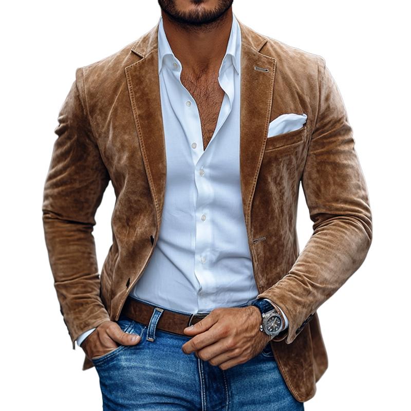 Fluwelen Blazer - Getailleerde bruine blazer voor heren met enkele knoopsluiting-Boetiek Moda