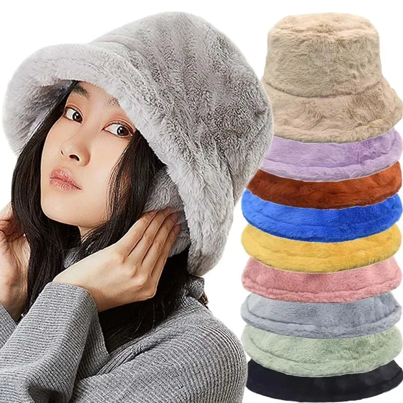 Fuzzy Bucket Hat - Vrouwen pluizige bontmuts voor de winter-Boetiek Moda