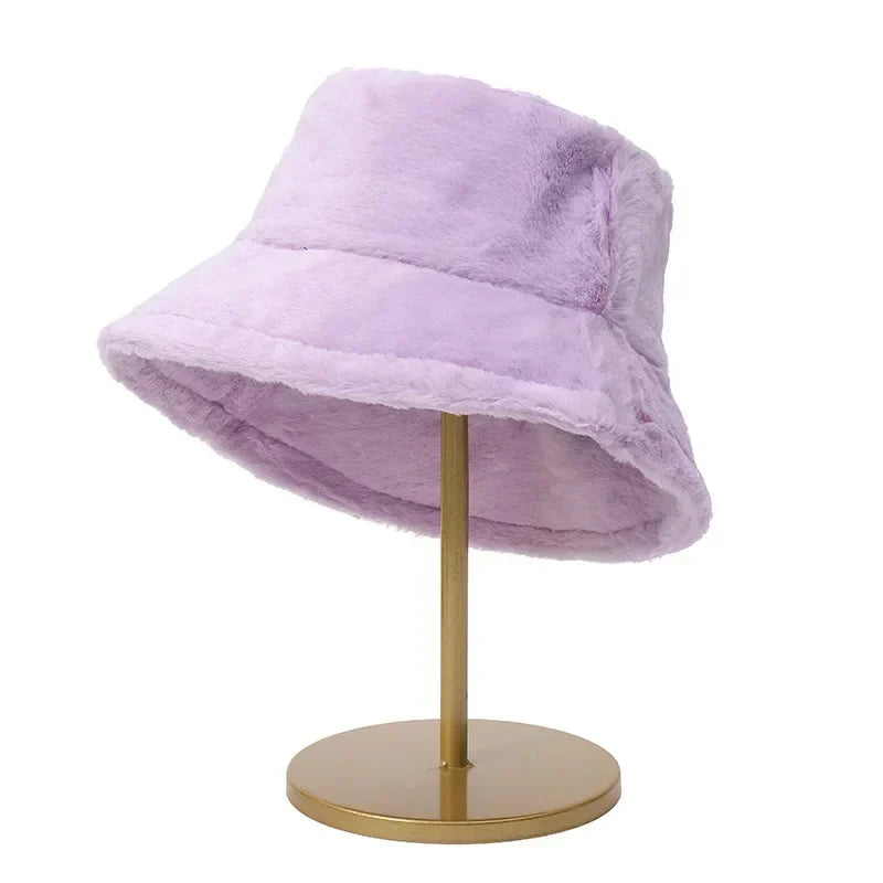 Fuzzy Bucket Hat - Vrouwen pluizige bontmuts voor de winter-Boetiek Moda