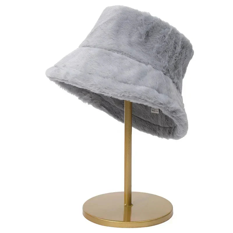 Fuzzy Bucket Hat - Vrouwen pluizige bontmuts voor de winter-Boetiek Moda