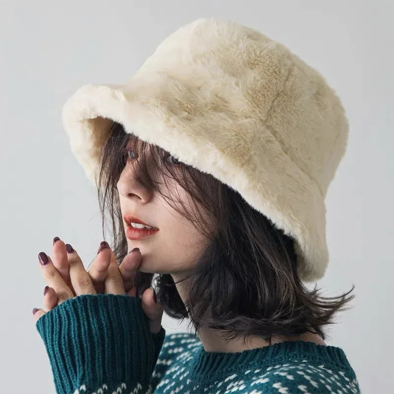 Fuzzy Bucket Hat - Vrouwen pluizige bontmuts voor de winter-Boetiek Moda
