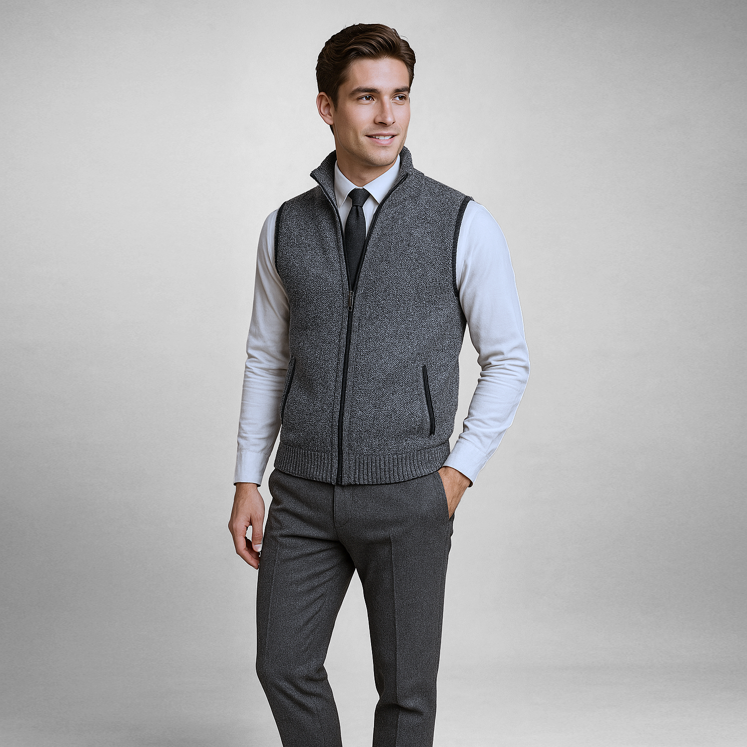 Gebreid Vest - Mouwloos wollen vest met ritssluiting voor heren-Boetiek Moda