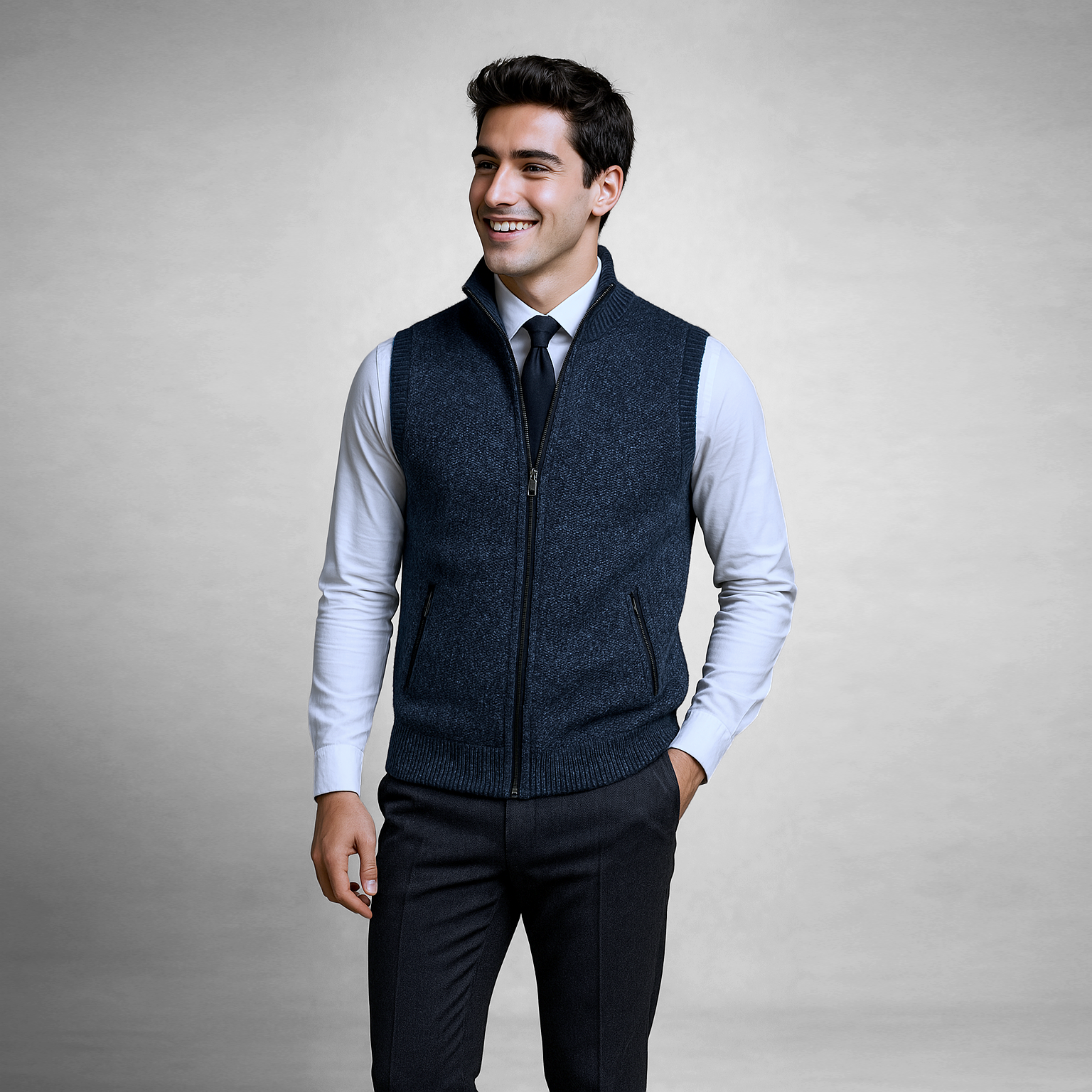 Gebreid Vest - Mouwloos wollen vest met ritssluiting voor heren-Boetiek Moda