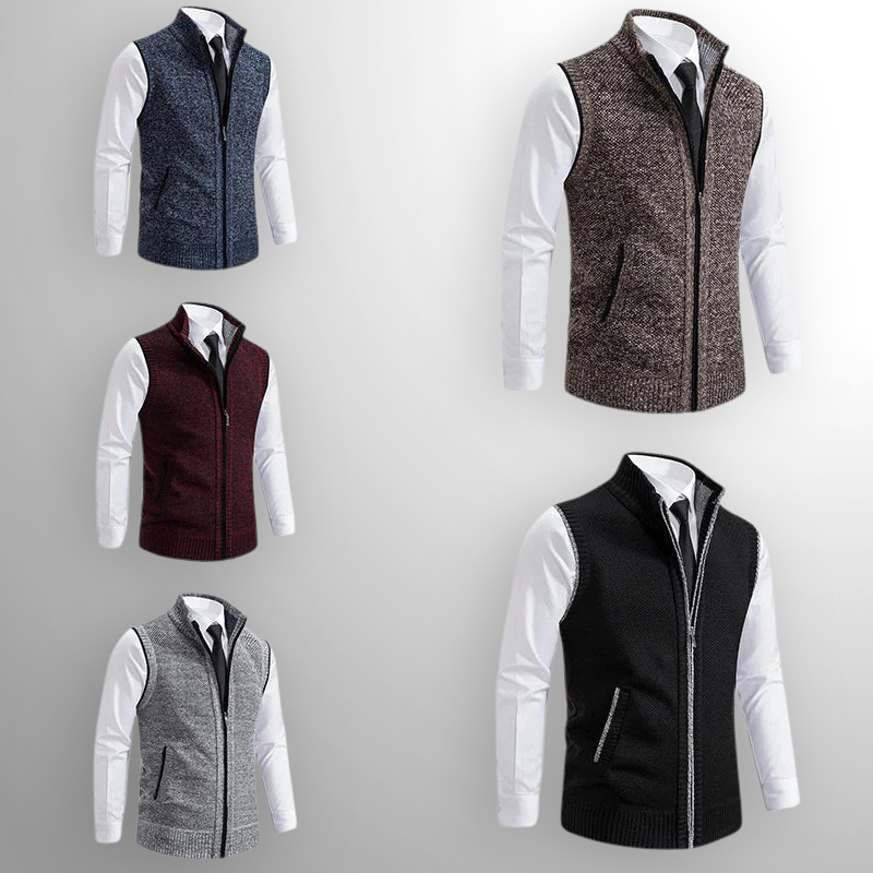 Gebreid Vest - Mouwloos wollen vest met ritssluiting voor heren-Boetiek Moda