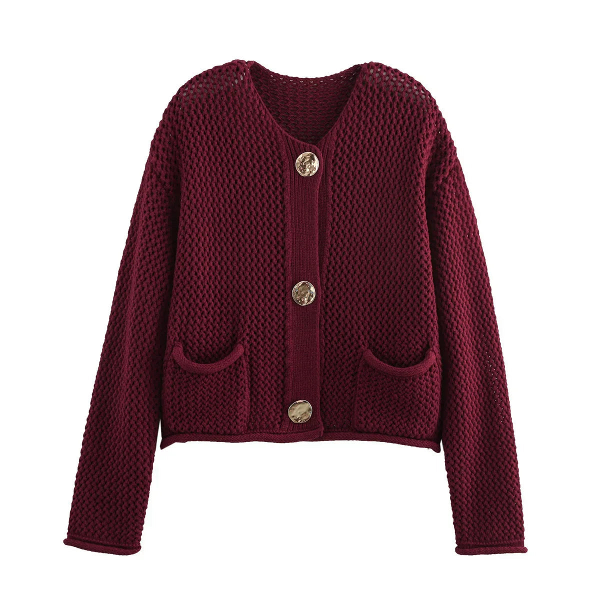 Gebreid Vest - Warm - Zakken - Button-Up Vest - Dameskleding-Boetiek Moda