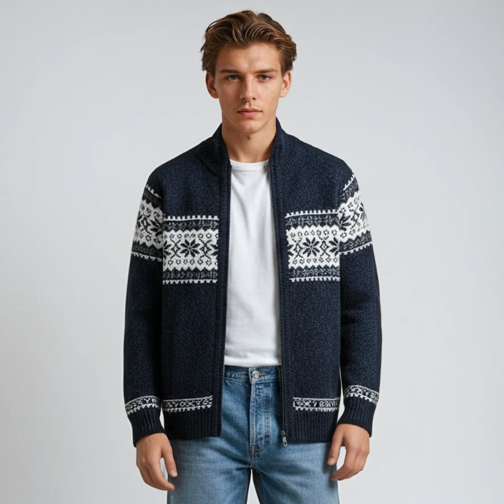 Gebreid Vest | Winter | Sneeuwvlok | Vest met ritssluiting | Gebreide kleding voor mannen-Boetiek Moda