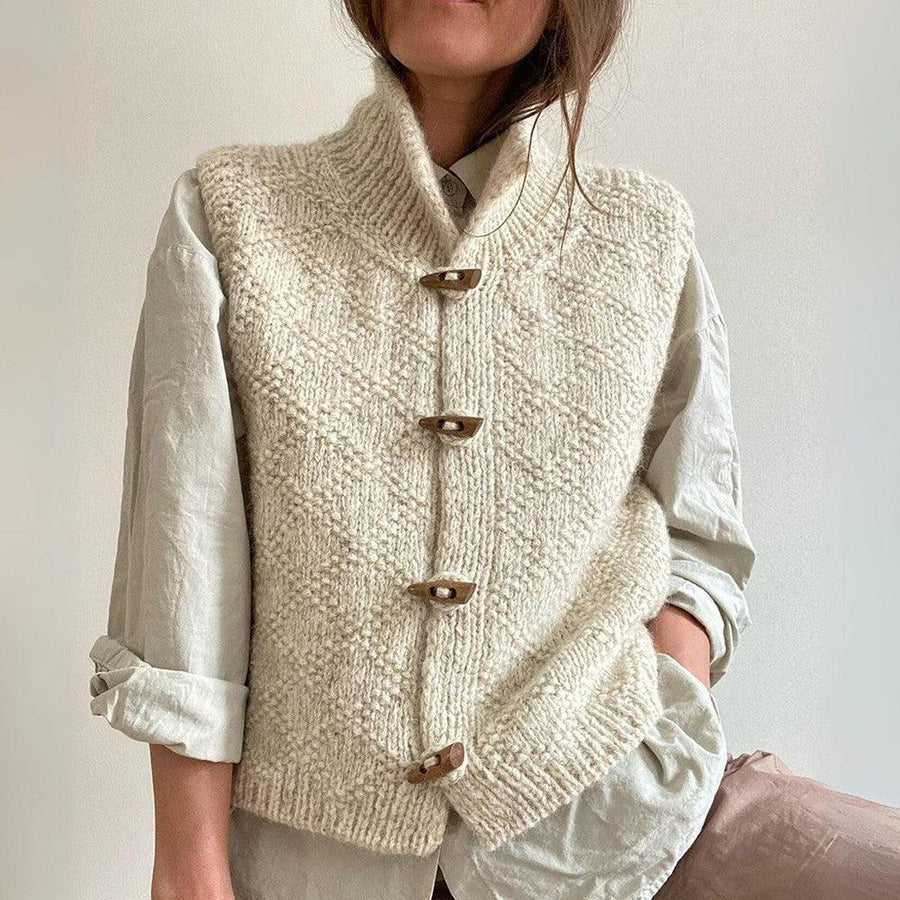 Gebreid Vest - Wit Mouwloos gebreid damesvest met knoopsluiting-Boetiek Moda