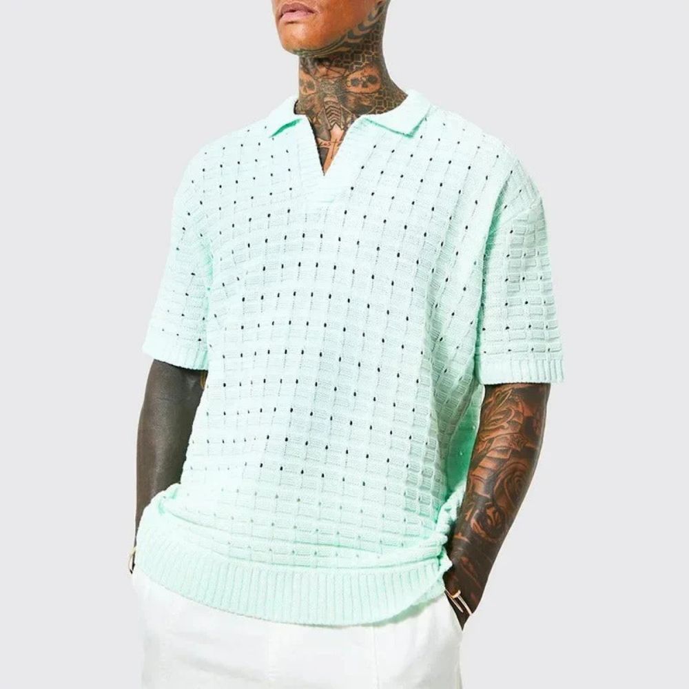 Gebreid poloshirt - Herenpolo met losse pasvorm en korte mouwen-Boetiek Moda