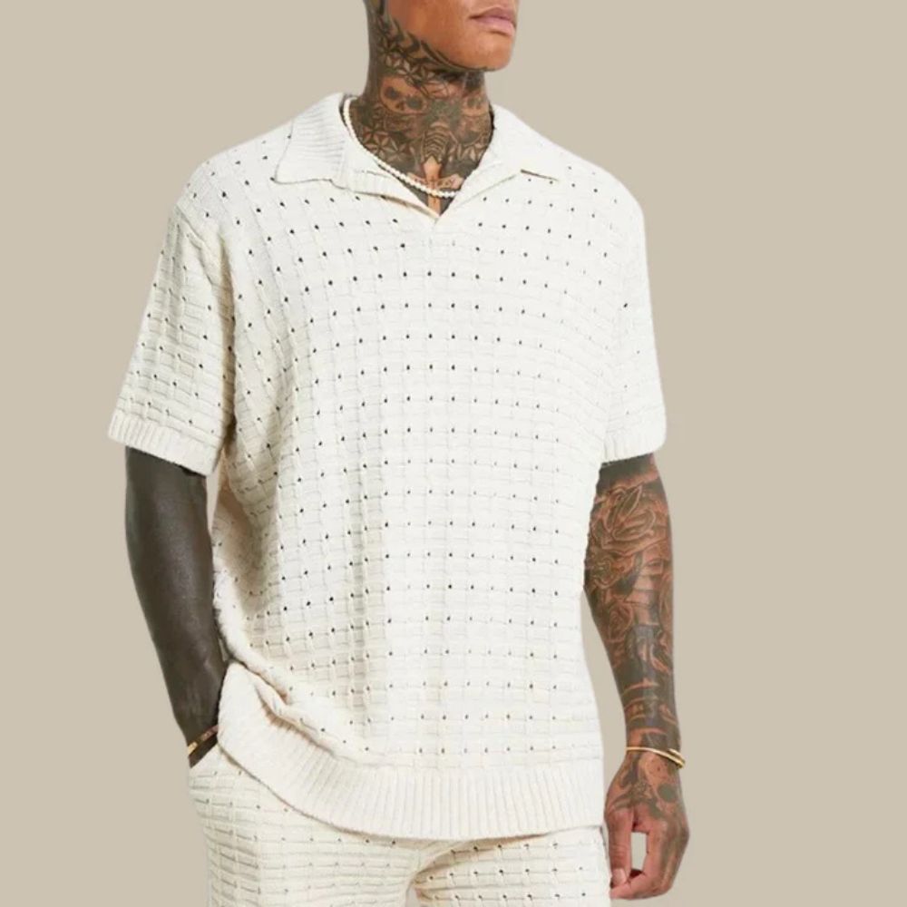 Gebreid poloshirt - Herenpolo met losse pasvorm en korte mouwen-Boetiek Moda