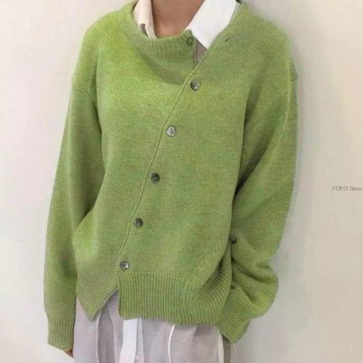 Gebreid vest - Gebreid damesvest met oversized knoopsluiting-Boetiek Moda