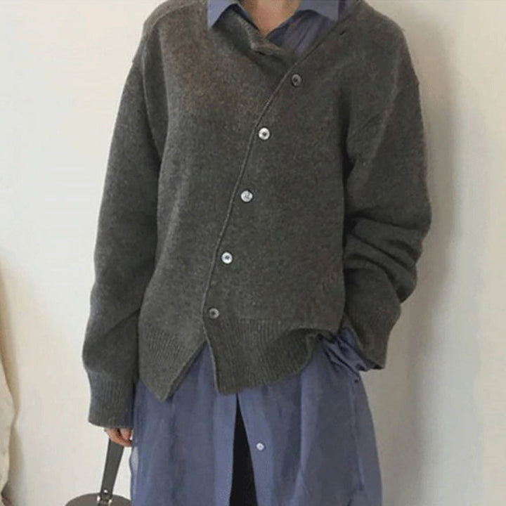 Gebreid vest - Gebreid damesvest met oversized knoopsluiting-Boetiek Moda