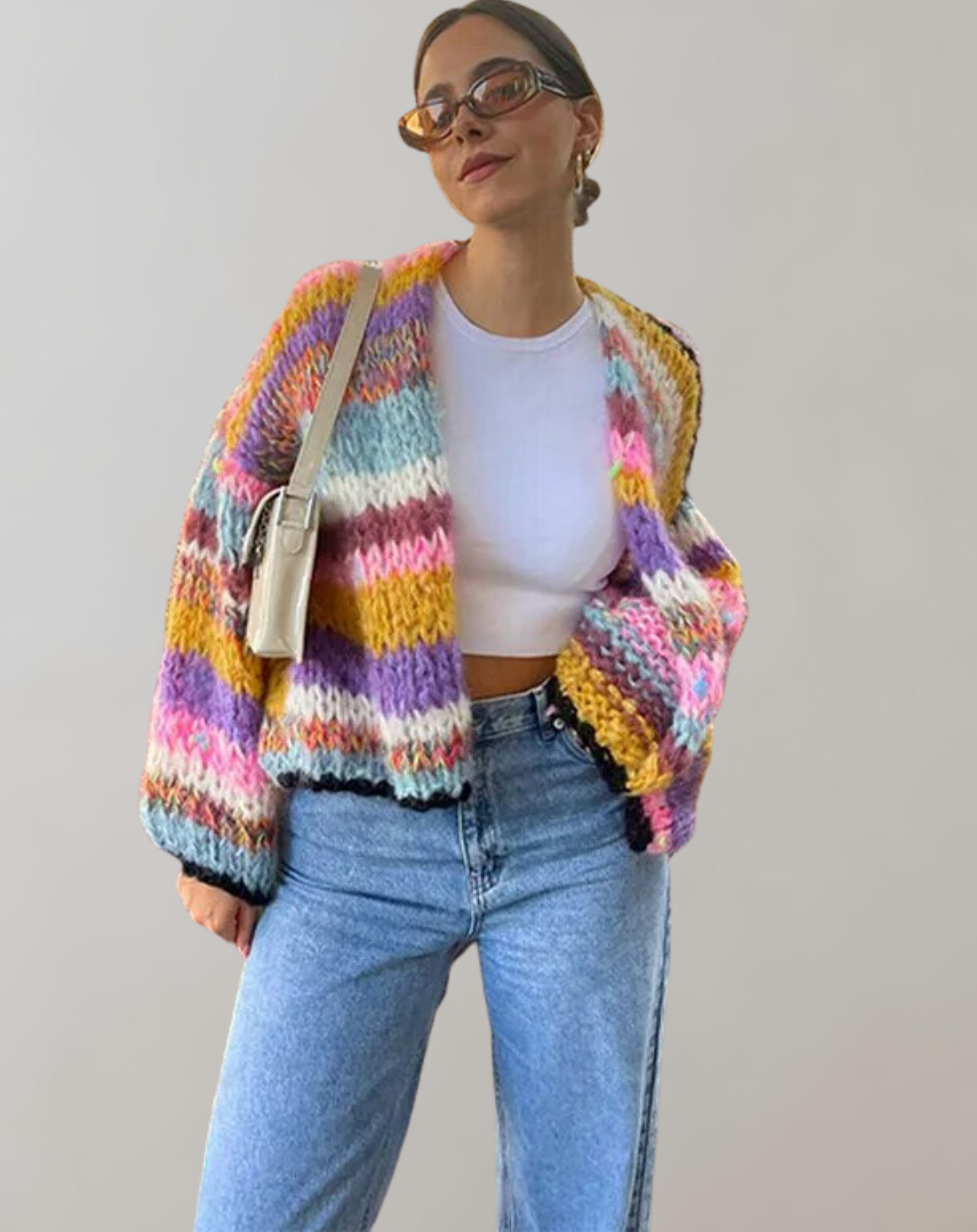 Gebreid vest | Kleurrijk | Gestreepte | Dikke vest | Gebreide kleding voor dames-Boetiek Moda