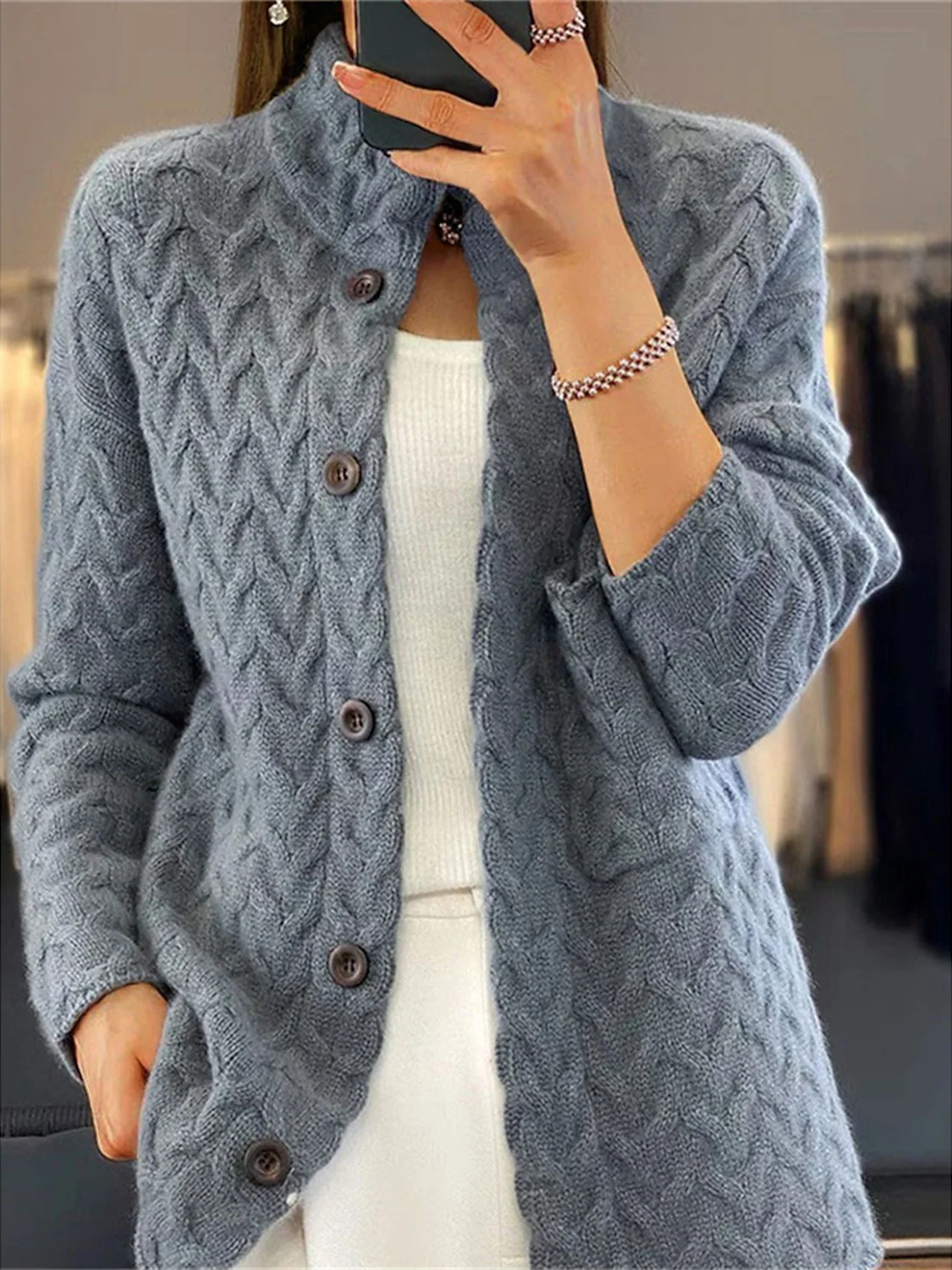 Gebreid vest - Lichtgewicht - Hoge Hals - Button-Up Vest - Dames Knitwear-Boetiek Moda