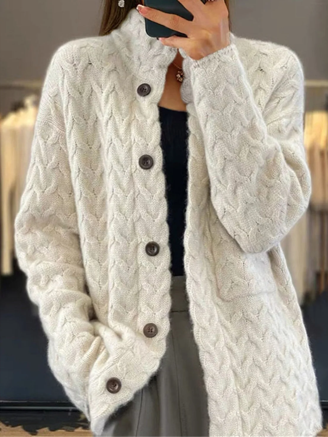 Gebreid vest - Lichtgewicht - Hoge Hals - Button-Up Vest - Dames Knitwear-Boetiek Moda