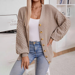 Gebreid vest - V-hals - Button-Up - Oversized vest - Damesbreigoed-Boetiek Moda