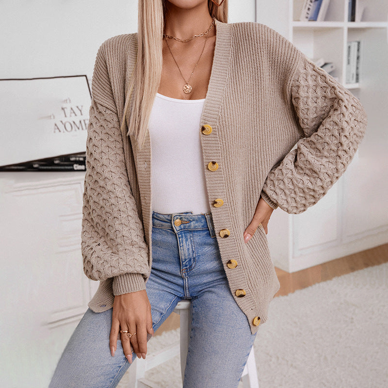 Gebreid vest - V-hals - Button-Up - Oversized vest - Damesbreigoed-Boetiek Moda