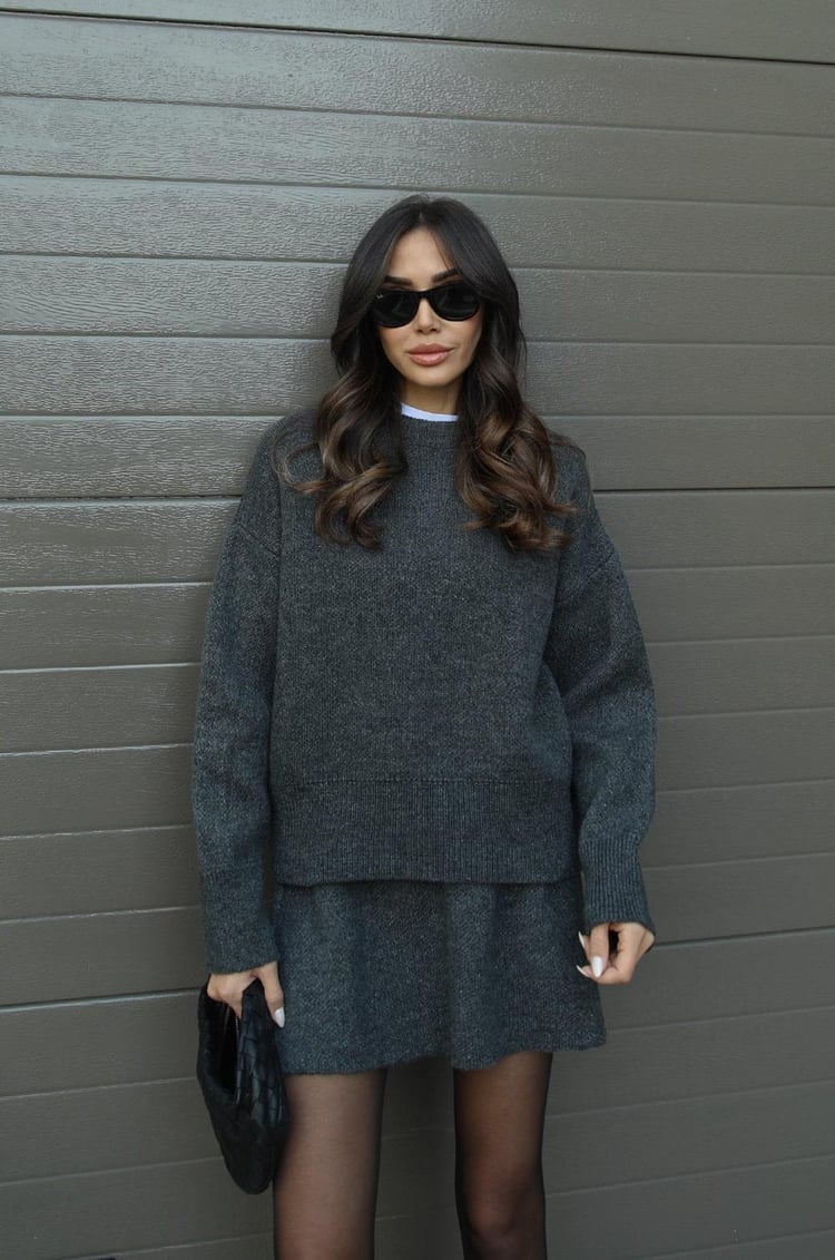 Gebreide Co-Ord - Gebreide trui en minirok voor dames, tweedelige set-Boetiek Moda