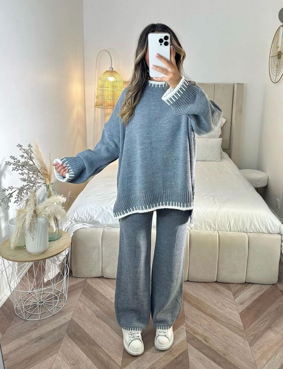 Gebreide Co-Ord | Oversized Trui | Tweedelige Set | Dames Loungekleding | Loungesets-Boetiek Moda