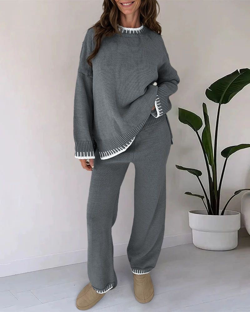 Gebreide Co-Ord | Oversized Trui | Tweedelige Set | Dames Loungekleding | Loungesets-Boetiek Moda