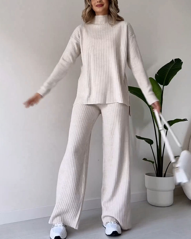 Gebreide Co-Ord Set - Coltrui - Gebreide Broek - Tweedelige Set - Dames Loungewear-Boetiek Moda