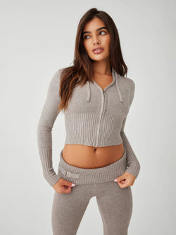 Gebreide Loungewear Set - Dames Ritssluiting Vest en gebreide broek tweedelige set-Boetiek Moda