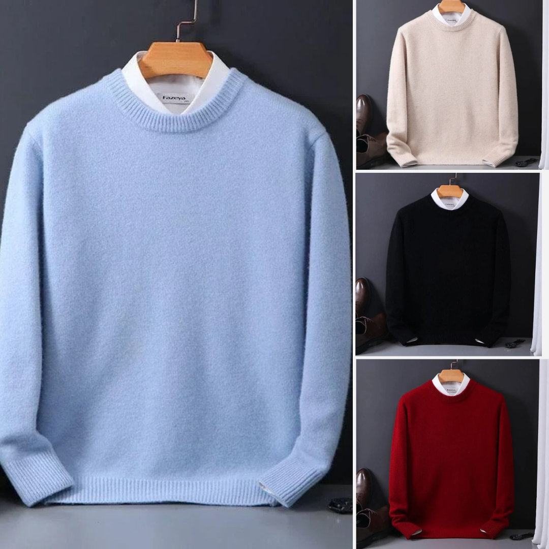 Gebreide Trui - Effen gebreide trui met ronde hals voor heren voor de winter-Boetiek Moda