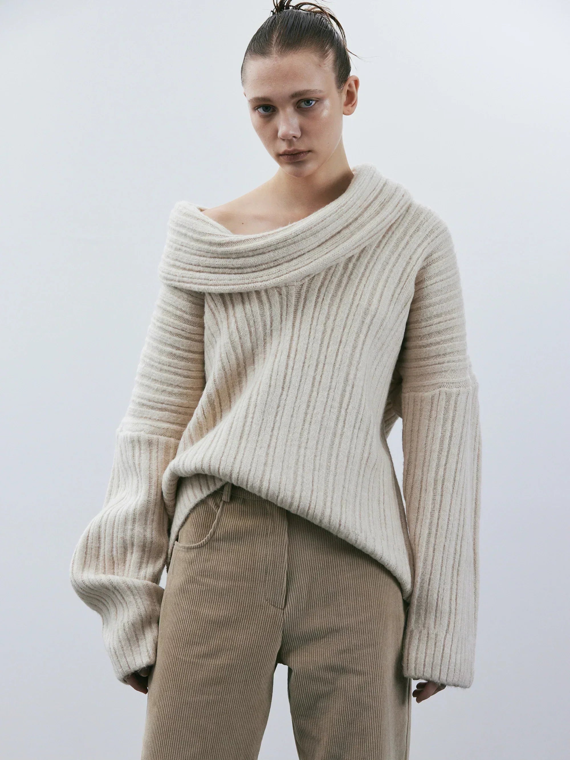 Gebreide Trui - Oversized off-shoulder pullover voor dames-Boetiek Moda