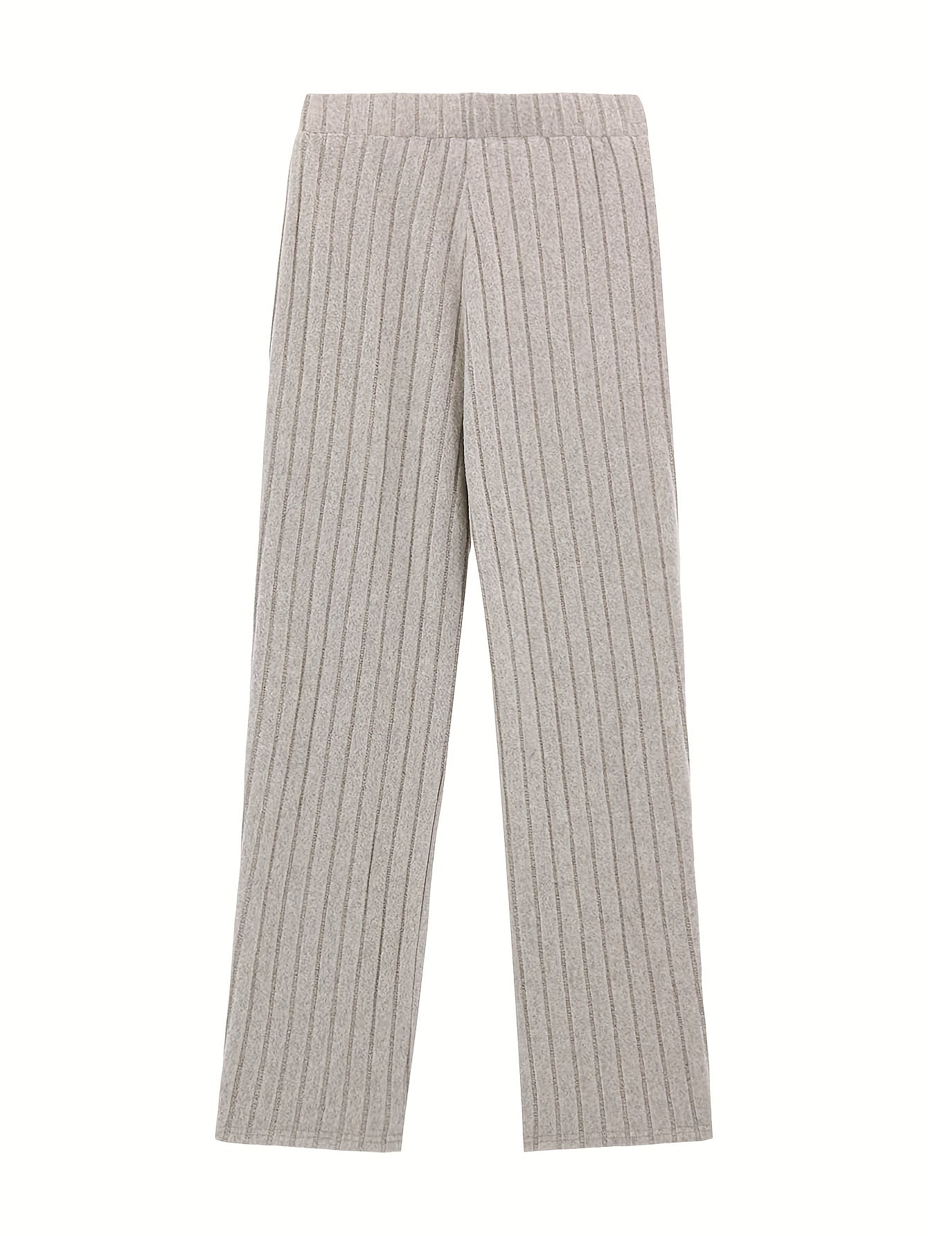 Gebreide broek | Geribd | Hoge taille | Broek met wijde pijpen | Vrouwenbroek-Boetiek Moda