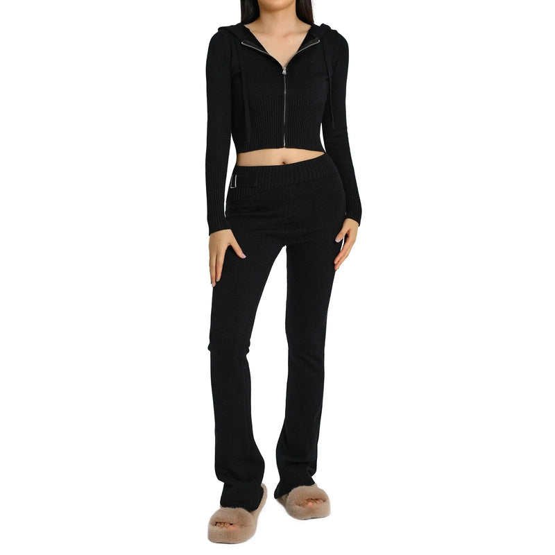 Gebreide loungeset | Capuchon | Zip-Up | Gebreide tweedelige set | Loungewear voor dames-Boetiek Moda