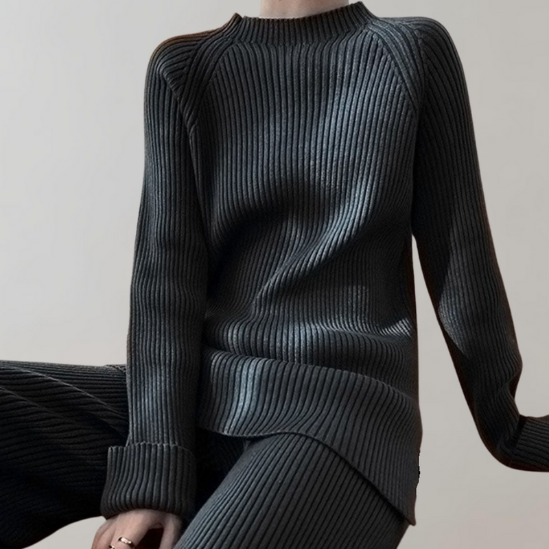 Gebreide loungeset - lange mouwen - wijde pijpen - tweedelige set - winterkleding voor dames-Boetiek Moda