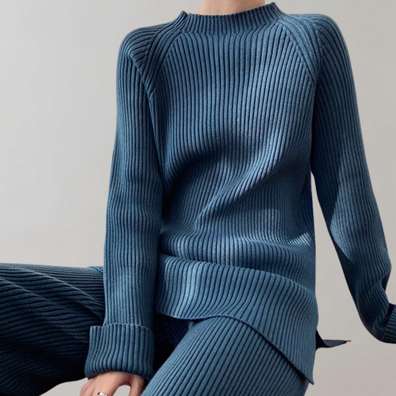 Gebreide loungeset - lange mouwen - wijde pijpen - tweedelige set - winterkleding voor dames-Boetiek Moda