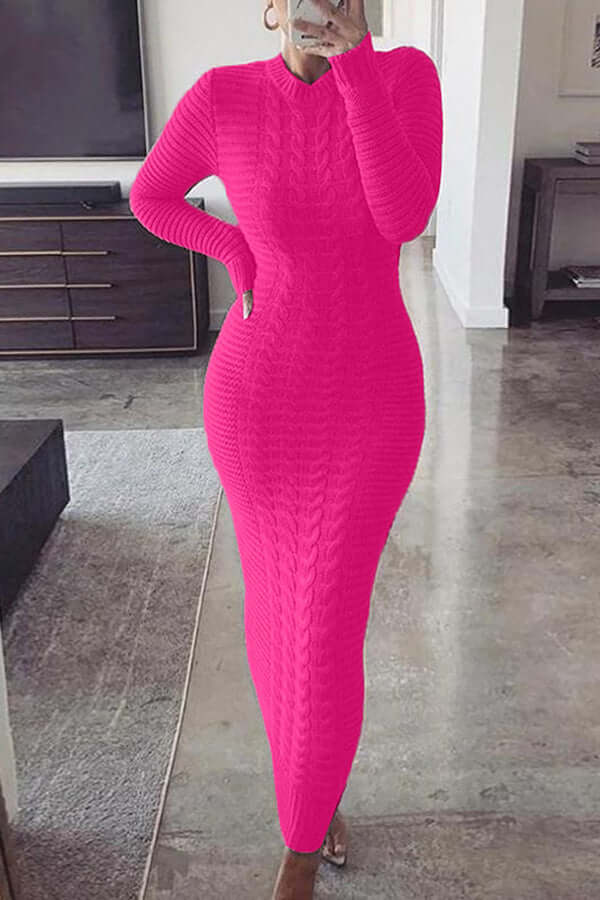 Gebreide maxi-jurk - Lange mouwen - Bodycon - Jumper Maxi-jurk - Damesbreigoed-Boetiek Moda