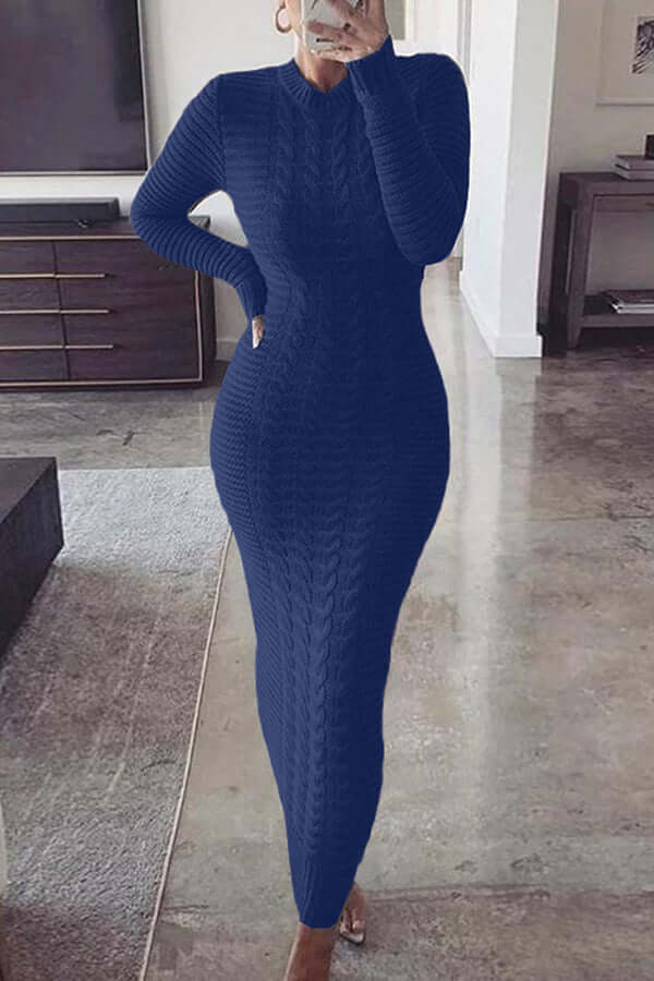 Gebreide maxi-jurk - Lange mouwen - Bodycon - Jumper Maxi-jurk - Damesbreigoed-Boetiek Moda