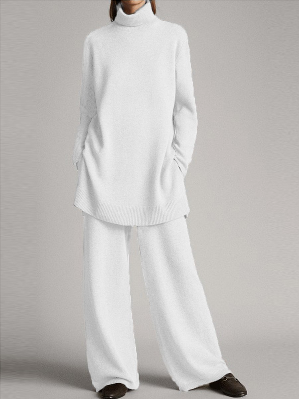 Gebreide set - Coltrui - Wijde pijpen - Gebreide tweedelige set - Loungewear voor dames-Boetiek Moda