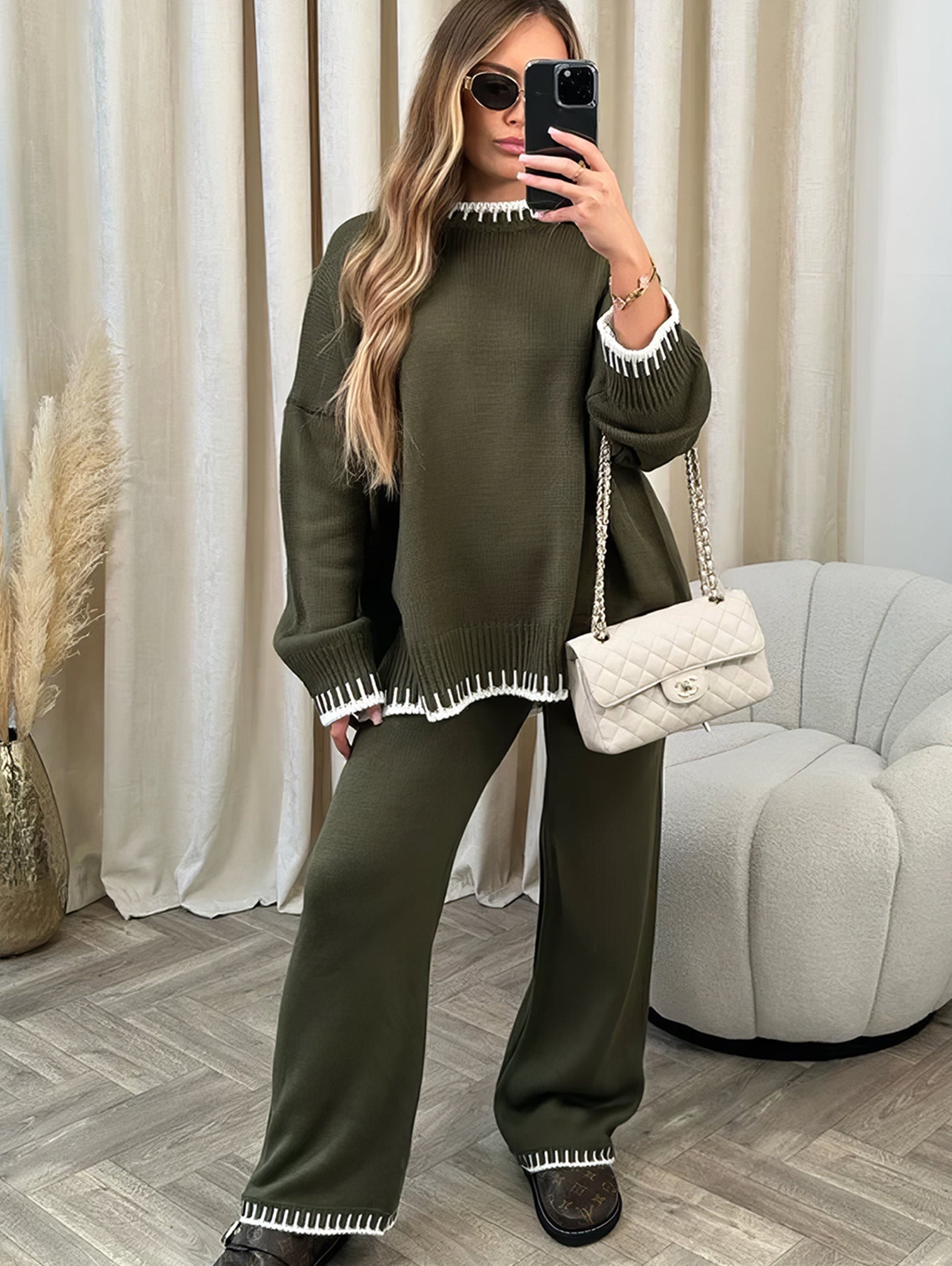Gebreide set | Lange mouwen | Wijde pijpen | Gebreide tweedelige set | Loungewear voor dames-Boetiek Moda
