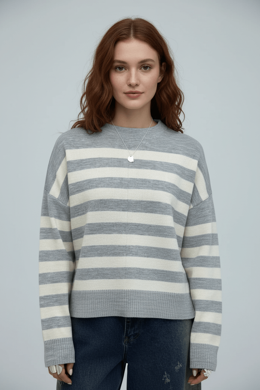 Gebreide trui | Gestreepte | Relaxed fit | Gebreide pullover | Dames trui-Boetiek Moda