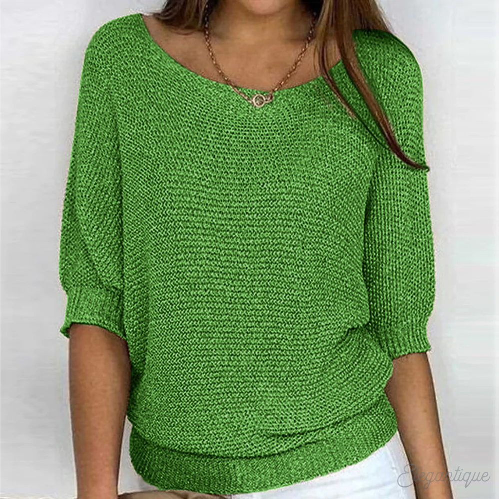 Gebreide trui | Halflange mouwen | Losse pasvorm | Trui met boothals | Dameskleding-Boetiek Moda
