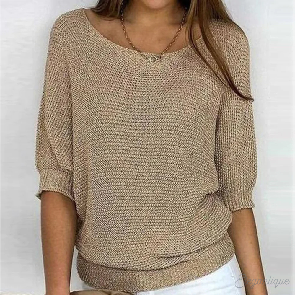 Gebreide trui | Halflange mouwen | Losse pasvorm | Trui met boothals | Dameskleding-Boetiek Moda
