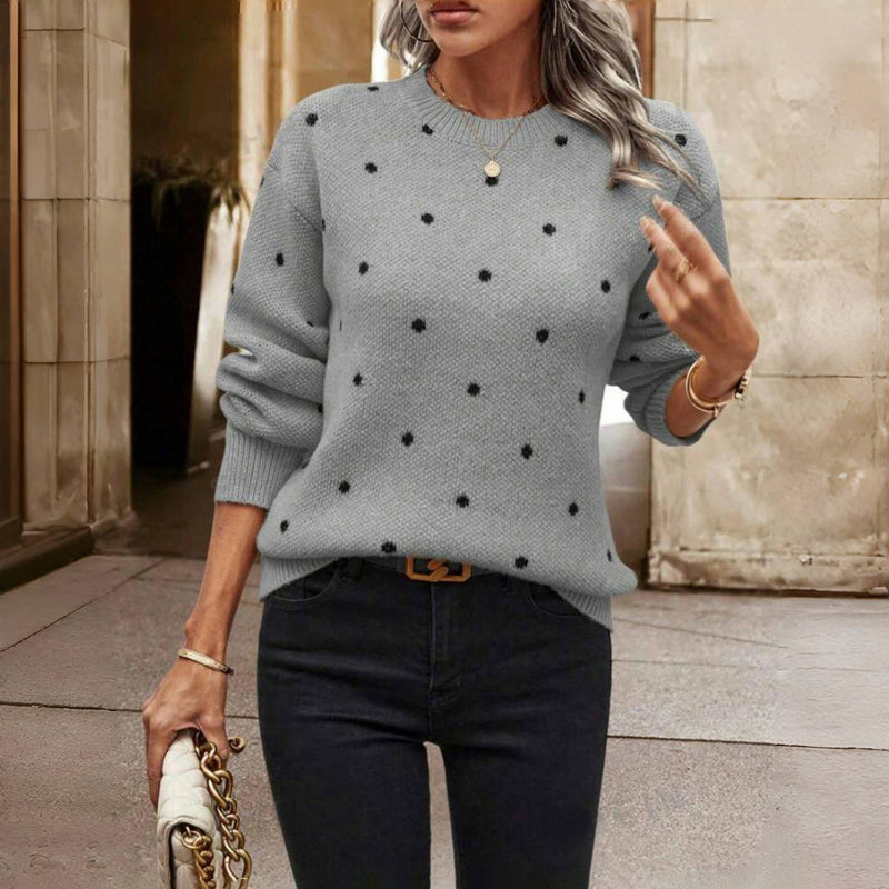 Gebreide trui - Polka Dot - Relaxed Fit - Trui met ronde hals - Dames Knitwear-Boetiek Moda