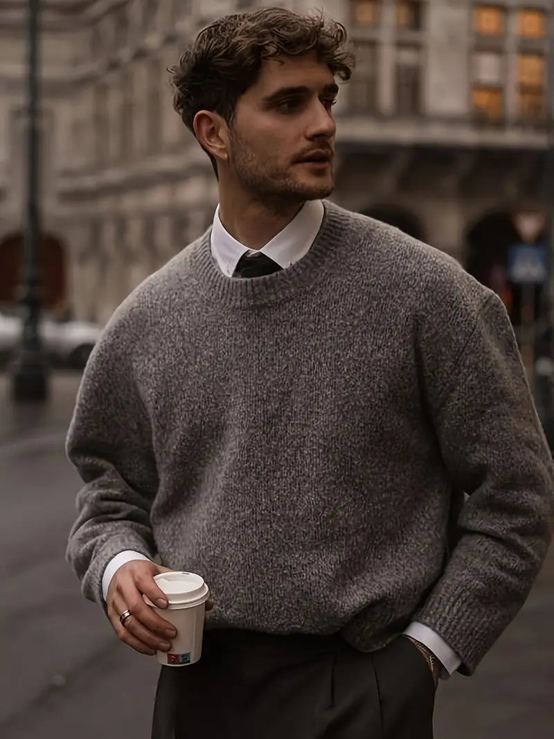 Gebreide trui - Relaxed fit pullover met ronde hals voor heren-Boetiek Moda