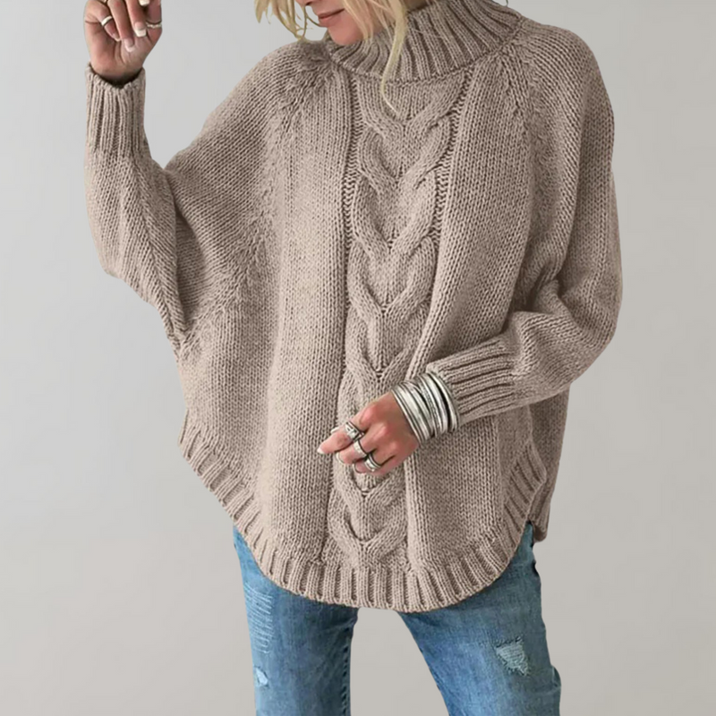 Gebreide trui - Vrouwen Loose Fit Oversized Trui met Hoge Hals-Boetiek Moda