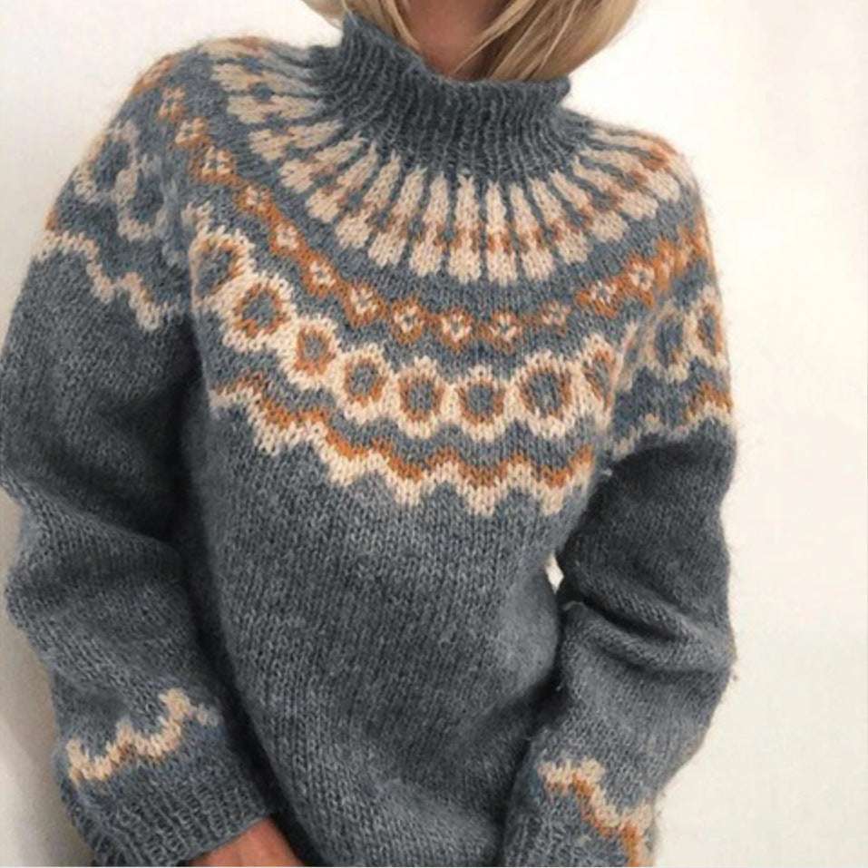 Gebreide trui - Warme gebreide Scandinavische pullover voor dames voor de winter-Boetiek Moda