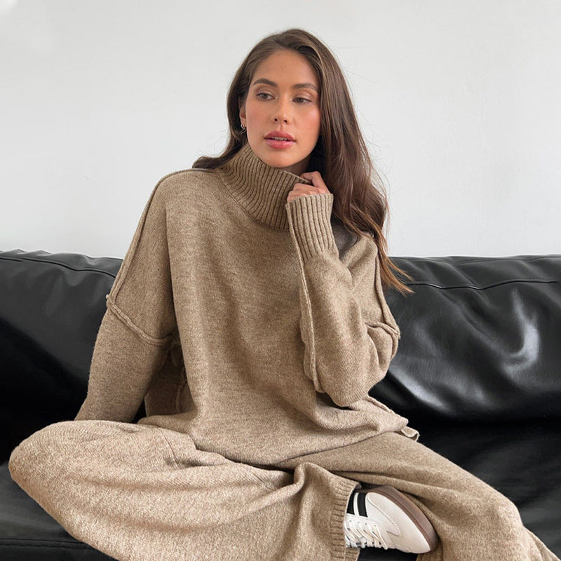 Gebreide tweedelige set | Oversized Sweater | Broek met wijde pijpen | Samengestelde Set | Dames Loungewear-Boetiek Moda