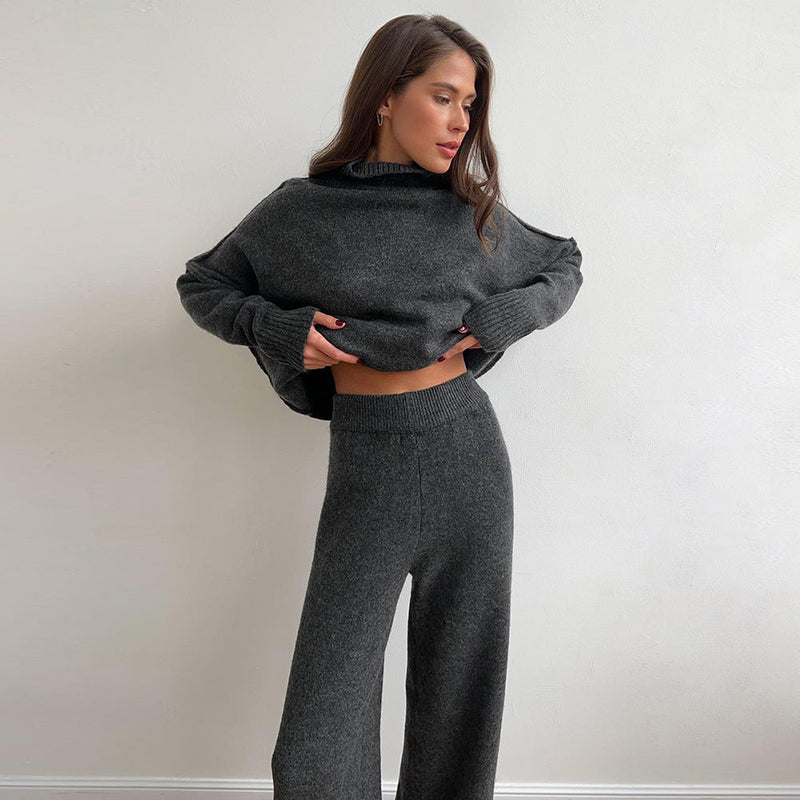 Gebreide tweedelige set | Oversized Sweater | Broek met wijde pijpen | Samengestelde Set | Dames Loungewear-Boetiek Moda