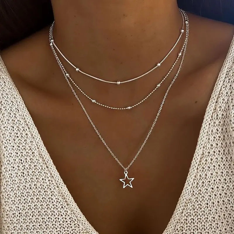 Gelaagde ketting - Zilver - Verstelbaar - Kettingset - Damesketting-Boetiek Moda