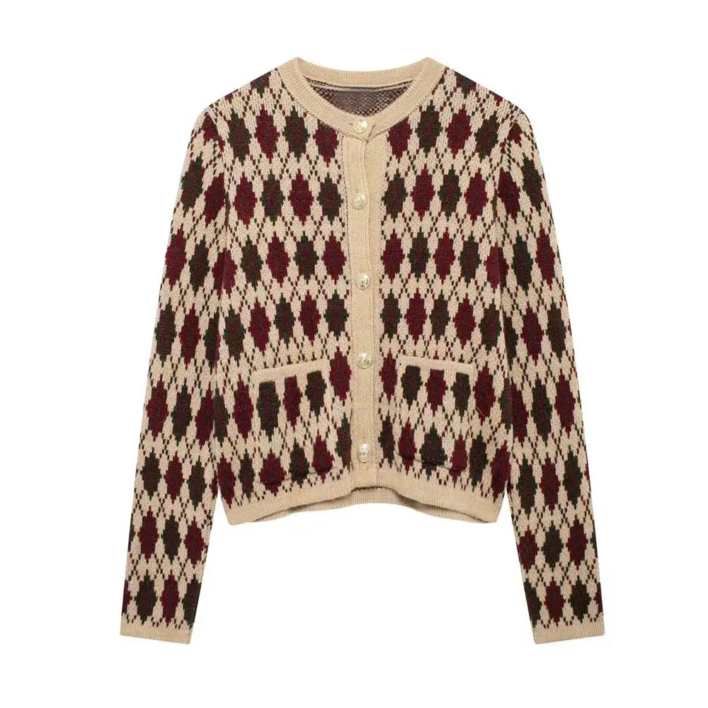 Geruite Vest | Argyle-patroon | Knoopsluiting | Gebreide vest | Damesbreigoed-Boetiek Moda