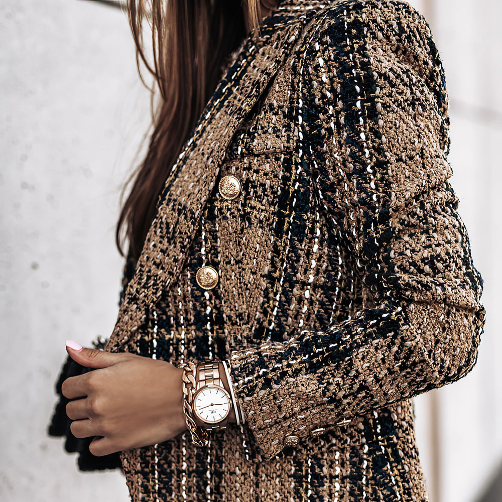 Geruite blazer - Geruite damesblazer met dubbele rij knopen-Boetiek Moda