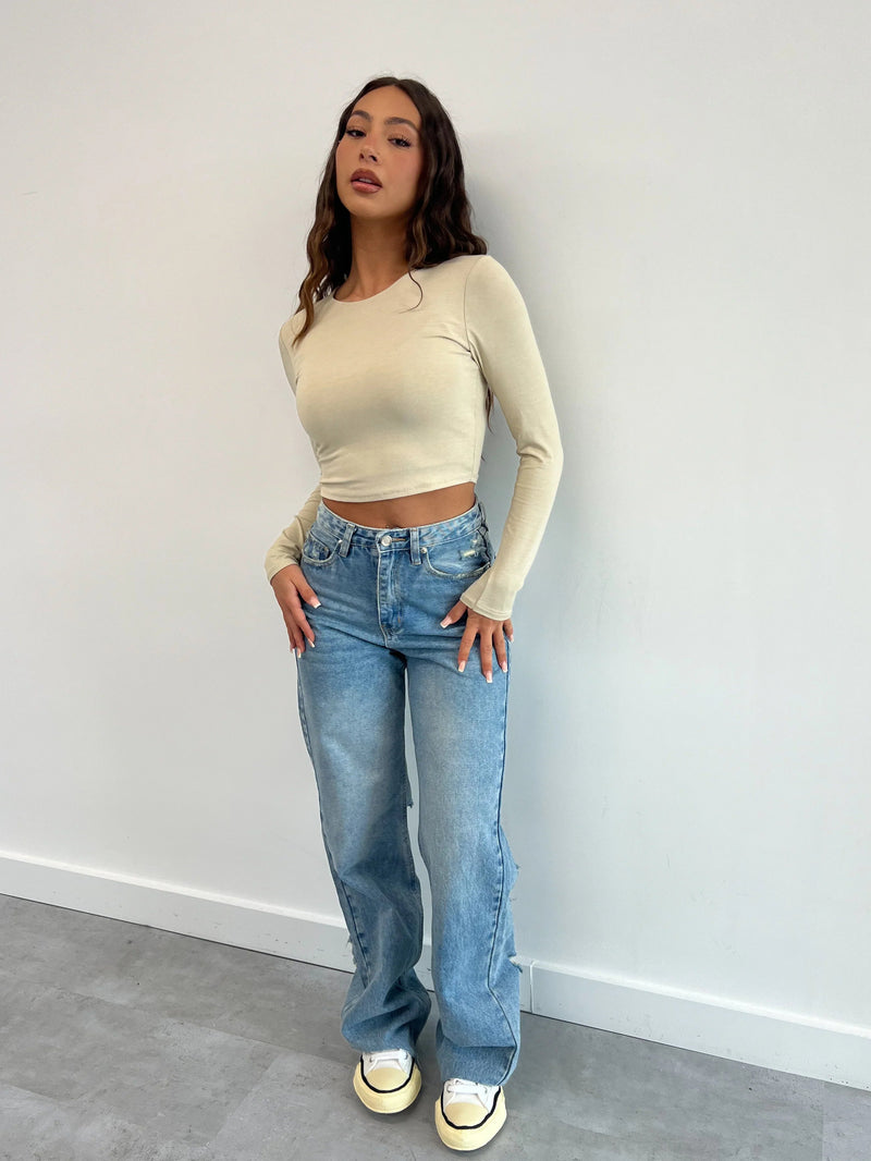 Gescheurde jeans - Losse pasvorm - Rechte pijpen - Jeans met hoge taille - Dames Jeans-Boetiek Moda