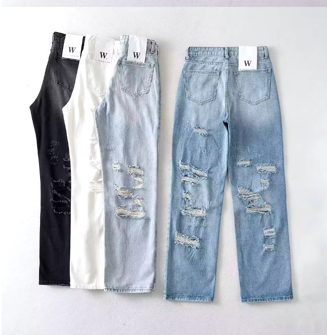 Gescheurde jeans - Losse pasvorm - Rechte pijpen - Jeans met hoge taille - Dames Jeans-Boetiek Moda